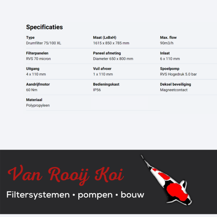 Specificatie Brabant Koi filtersystemen - Drumfilter 75-100XL