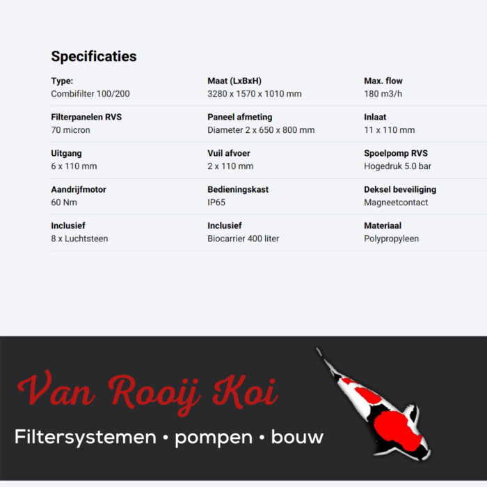 Specificatie -Brabant Koi filtersystemen - banner Redlabel Hoofd Combifilter 100-200