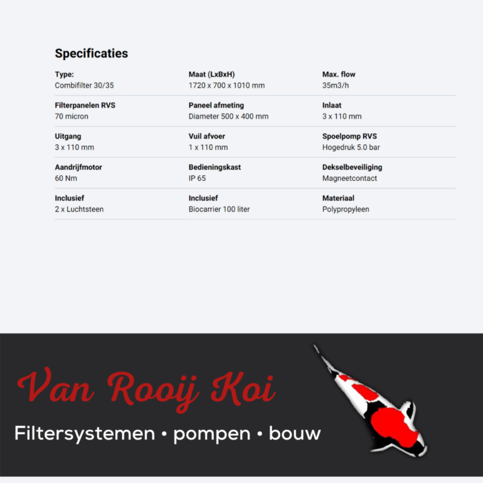Specificatie -Brabant Koi filtersystemen - banner Redlabel Hoofd Combifilter 30-35