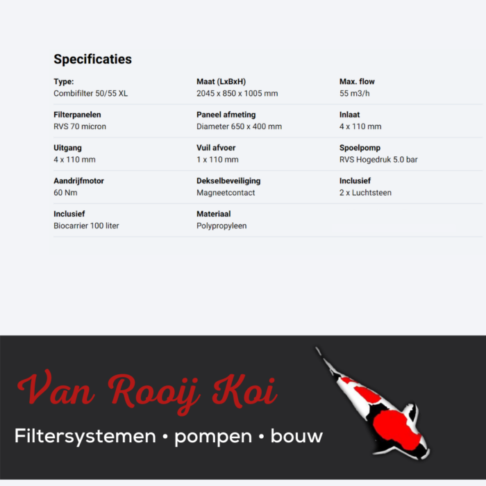 Specificatie -Brabant Koi filtersystemen - banner Redlabel Hoofd Combifilter 50-55XL