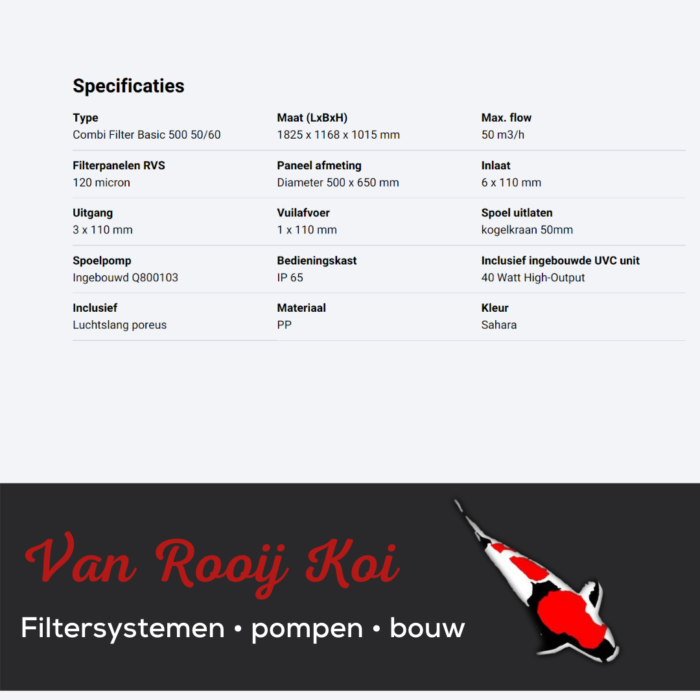 Specificaties Brabant Koi filtersystemen - combi basic 500